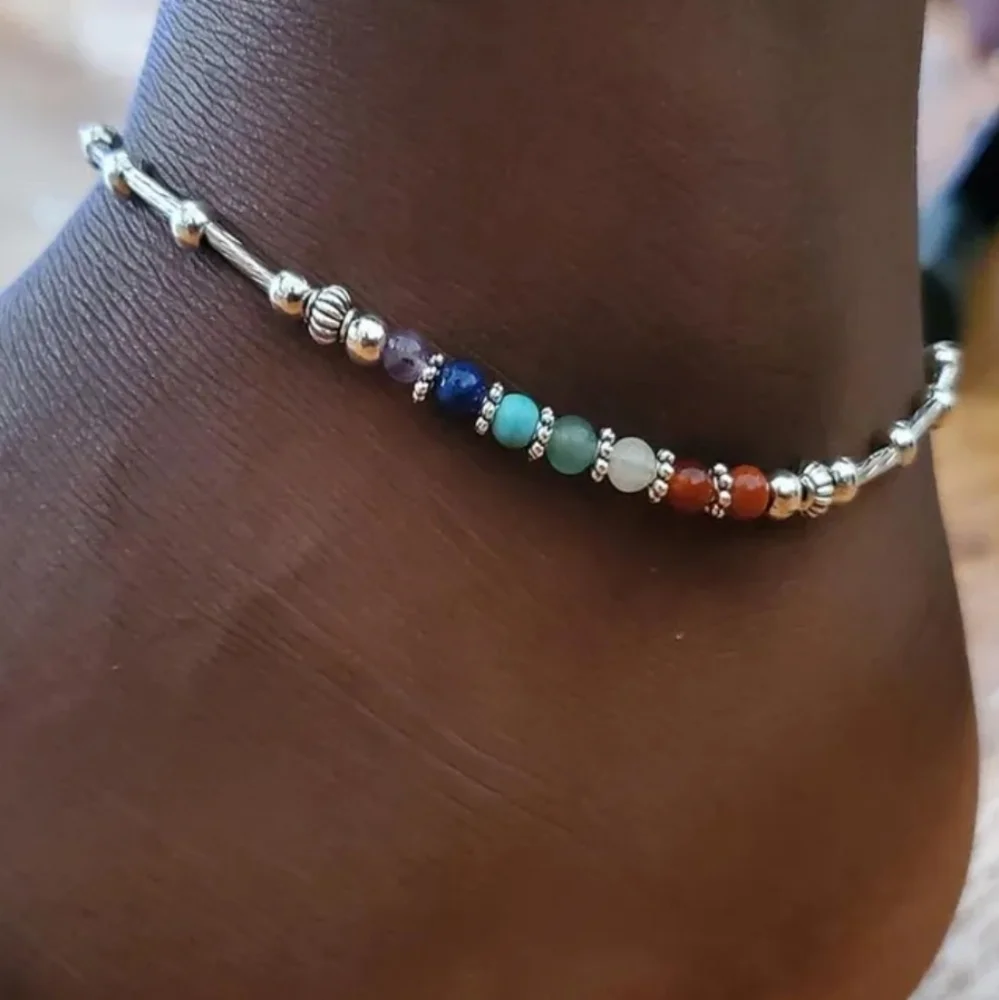 SILVER CHAKRA RAINBOW &  BEEDS anklet. Beautiful